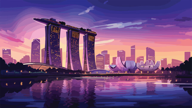 The new Marina Bay Sands resort in Singapore at dus