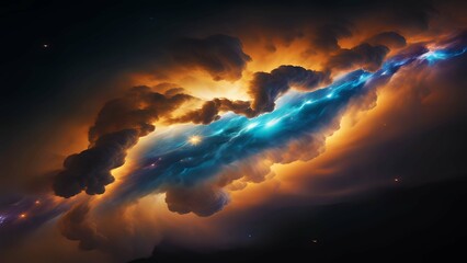 Silver, blue, and orange gas nebula in outer space.  AI Generated - obrazy, fototapety, plakaty