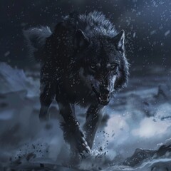 a wolf running in the snow