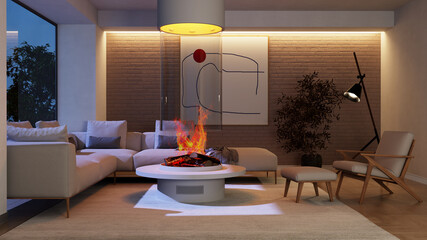 Large luxury modern bright interiors Living room mockup illustration 3D rendering image - 784529924