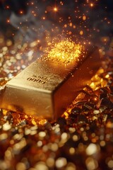 Fototapeta na wymiar Construct a vibrant, minimal scene of gold bars being cast in a cute, animated foundry, 3D Blender style, isolated background, space for texts