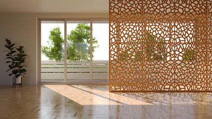 Large luxury modern bright interiors Living room mockup illustration 3D rendering image - 784530355