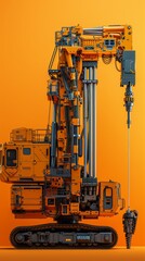 Illustrate a small, modern mining drill operating in a bright, minimal 3D scene, colorful and isolated background, space for texts