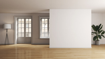 Large luxury modern bright interiors Living room mockup illustration 3D rendering image - 784530989