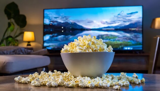 Generated image of popcorn in front of tv