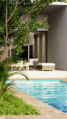 Naklejka premium Large luxury modern bright interiors vertical Living room mockup illustration 3D rendering image