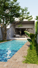 Large luxury modern bright interiors vertical Living room mockup illustration 3D rendering image - 784531133