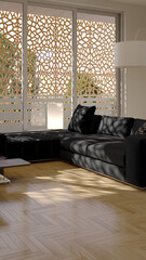 Large luxury modern bright interiors vertical Living room mockup illustration 3D rendering image - 784531173