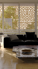 Large luxury modern bright interiors vertical Living room mockup illustration 3D rendering image - 784531182