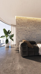 Large luxury modern bright interiors vertical Living room mockup illustration 3D rendering image - 784531314