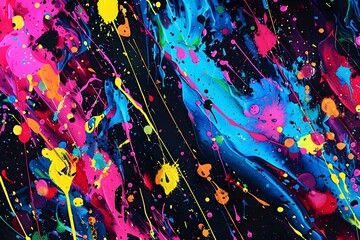 Abstract Colorful Paint Splatter on Black