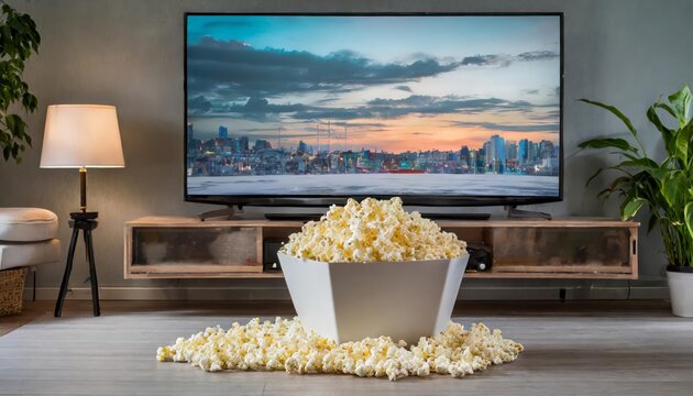 Generated image of popcorn in front of tv