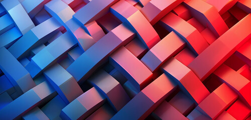 Interlocking diamond shapes creating optical illusions on vibrant red-blue gradients.
