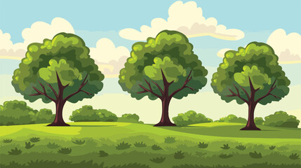 Three trees on a background of the land and sky 2d
