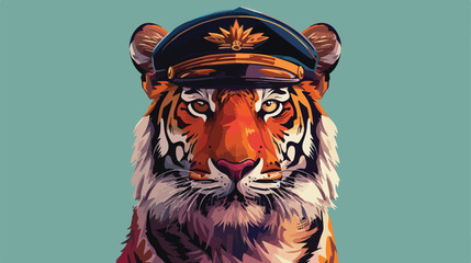 Tiger in the captains cap. Vector illustration. 2d