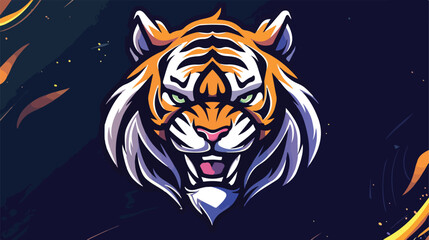 Tiger mascot gaming logo design 2d flat cartoon vac