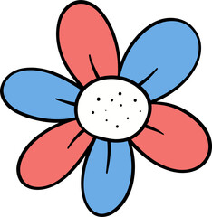 Retro Groovy 4th of July flower Independence day festive cartoon doodle drawing