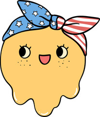 Retro Groovy 4th of July happy emoji Independence day festive cartoon doodle drawing