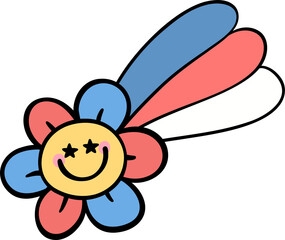 Retro Groovy 4th of July starshoot Independence day festive cartoon doodle drawing