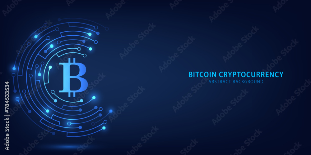 Poster Bitcoin cryptocurrency digital technology on circuit board abstract background. design for Cryptocurrency, digital money, technology and economics. blockchain digital technology. Vector illustration