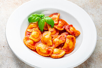 ravioli beef meat tomato sauce fresh cooking appetizer meal food snack on the table copy space food background rustic top view