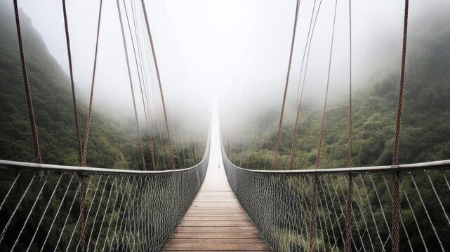 Fototapeta The bridge over the abyss in the fog.