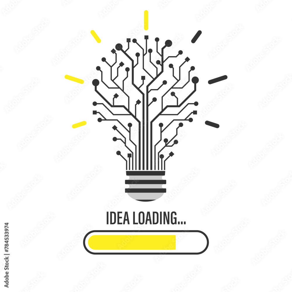 Aufkleber Light bulb circuit, idea loading, Innovation abstract background. Creative idea, patent, solution, future technology concept. Business Inspiration, Brainstorming, Creativity. Vector and illustration.