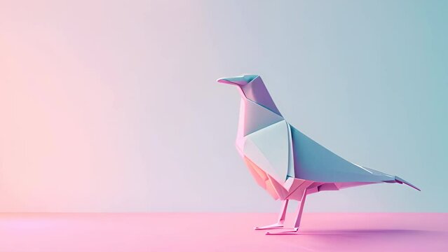 Simple origami bird set against a pastel backdrop, elegance in folds