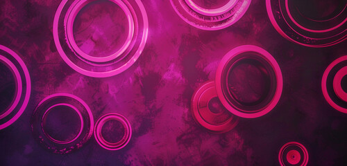 Vivid magenta circles seamlessly converging in an abstract dance on a plush velvet violet...