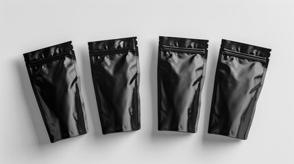 Four black plastic bags with zippers