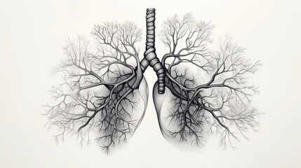 A pair of realistic lungs made out of tree branches. - obrazy, fototapety, plakaty