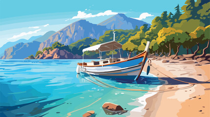 Touristic boats on the shore on wonderful beach on