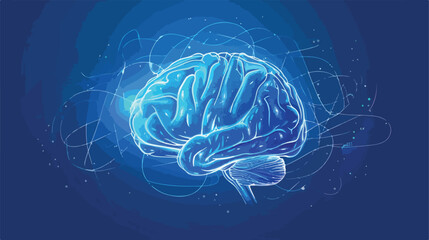 Trace brain on blue background 2d flat cartoon vact