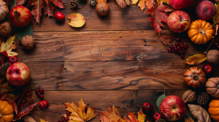 Fototapeta na wymiar Autumn Thanksgiving Colorful Setting Background with open copy space