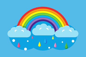 raindrops falling from the clouds onto the rainbow 