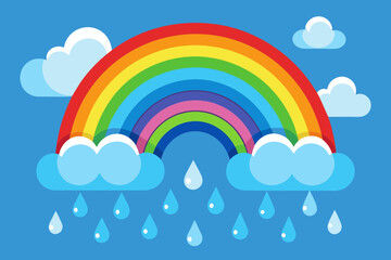 raindrops falling from the clouds onto the rainbow 