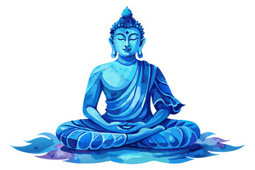 watercolor blue buddha watercolor illustration on white background
