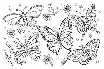 coloring of butterflies for children sketch line  vector 