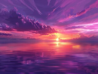 Naklejka na ściany i meble Vibrant Purple Sunrise Sky Painting Over the Horizon Reflecting Serenity