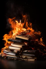 Foto op Plexiglas Stack of burning books, books on fire © Stephen