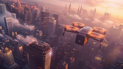 delivery drones soaring through urban skies