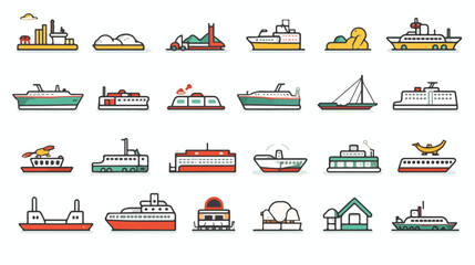 Transport line icon set. Train ship helicopter. Tra