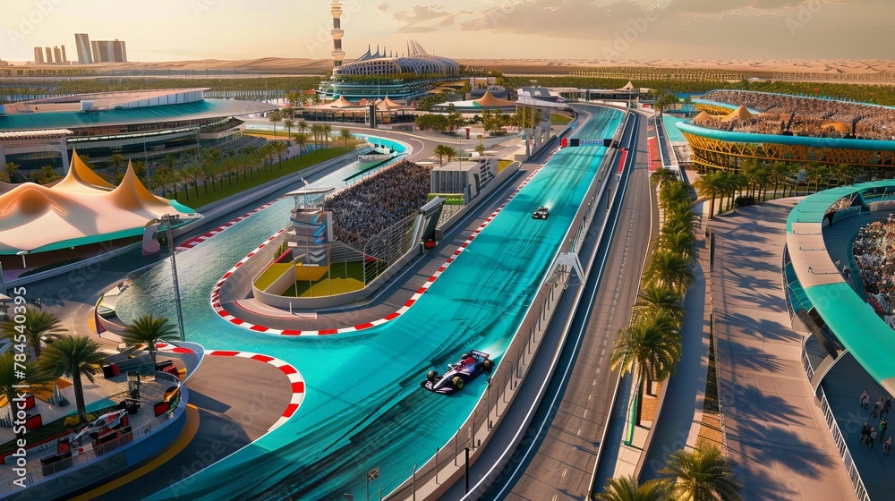 Wall mural The Formula One racing track map of Yas Marina Circuit in Abu Dhabi, UAE, is displayed, detailing the specific layout of the track for racing enthusiasts and visitors