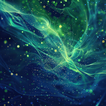 A green and blue image with a lot of sparkles