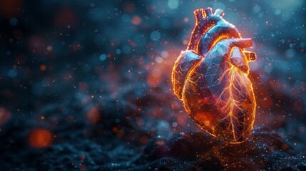 An illustration of a realistic heart with a polygonal structure in scientific style, representing the advancement of science and technology - obrazy, fototapety, plakaty