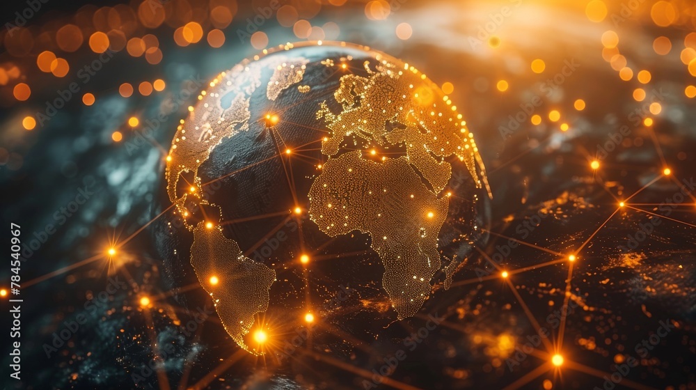 Aufkleber concept of global network or communication world, graphic of dotted globe