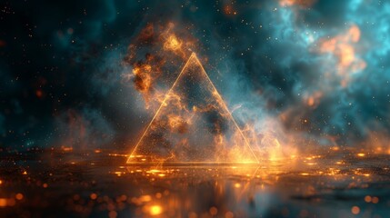 Applied astronomy concept with golden ratio graphic surrounded by triangle sign in outer space - obrazy, fototapety, plakaty