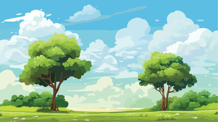 Trees and cloudy day 2d flat cartoon vactor illustration