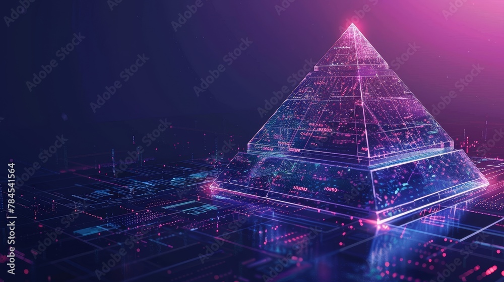 Poster The Blockchain concept. Digital currency mining. Big Data Technology background. A financial pyramid that is composed of numbers.