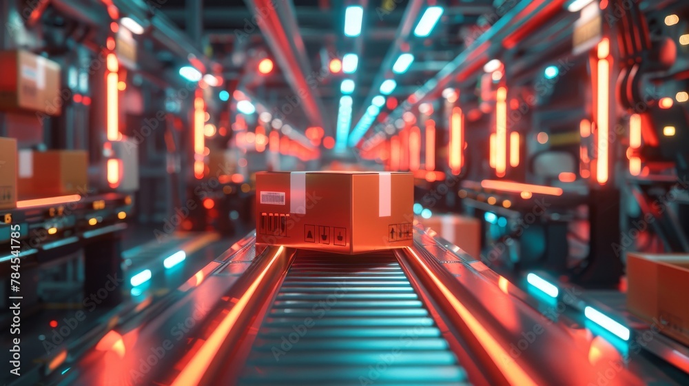 Poster a high-tech package delivery system, online shopping, an automated logistics management concept ...